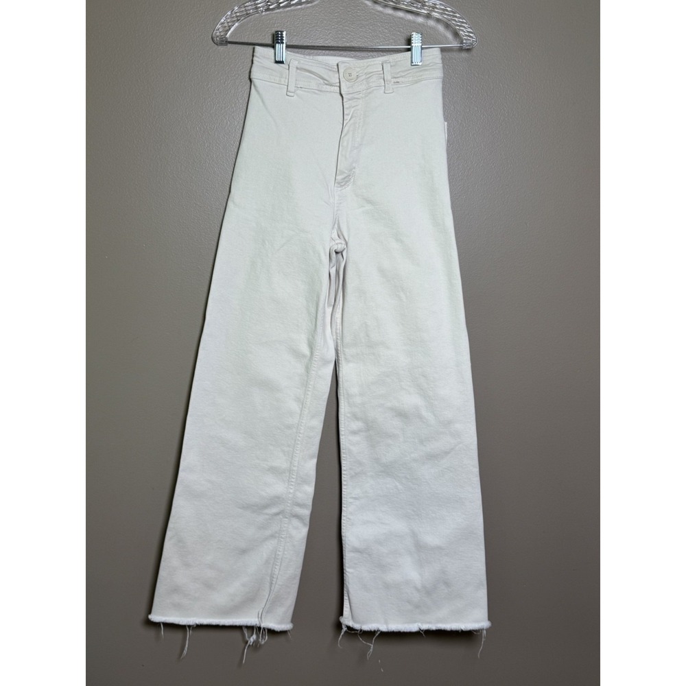 Zara Wide Leg Jeans Size 2 White High Waisted Raw Hem Denim Pants